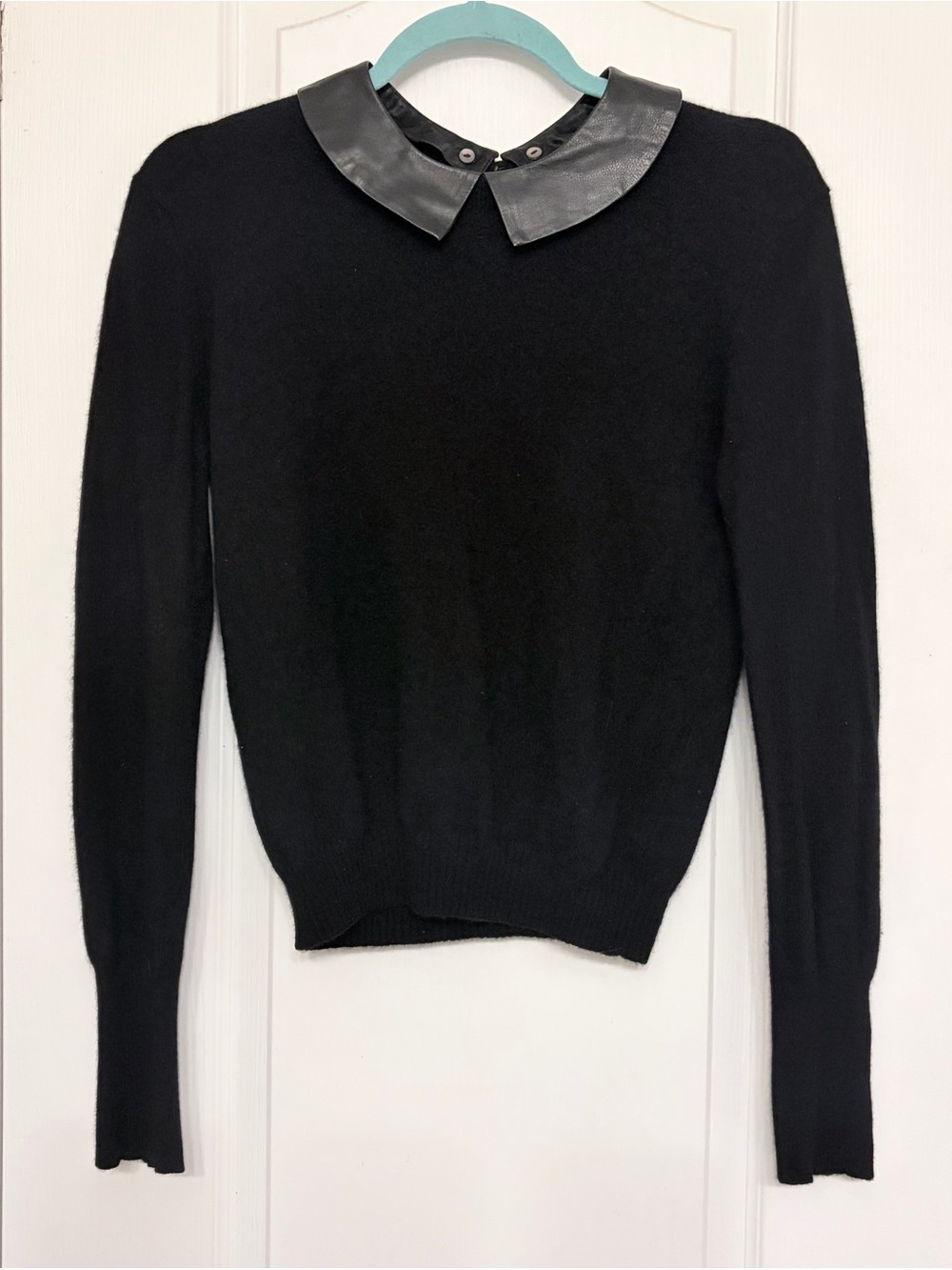 Autumn Cashmere Removable Leather Collar Sweater, XS